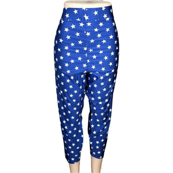 DC Comics +3 Blue Stretch Waist Wonder Woman Star Liquid Knit Crop Leggings - Picture 2 of 6